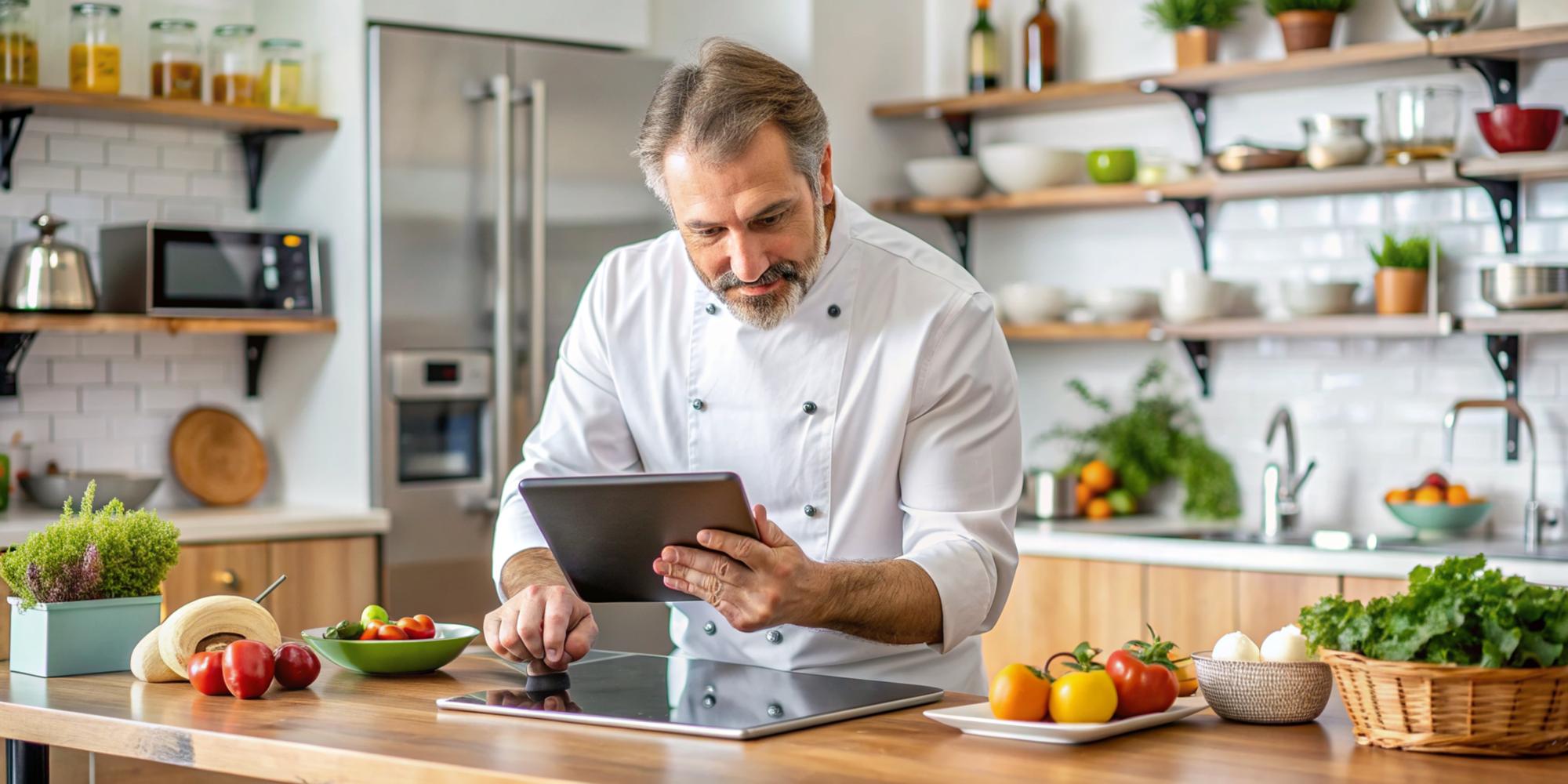 chef at a modern workstation with tech