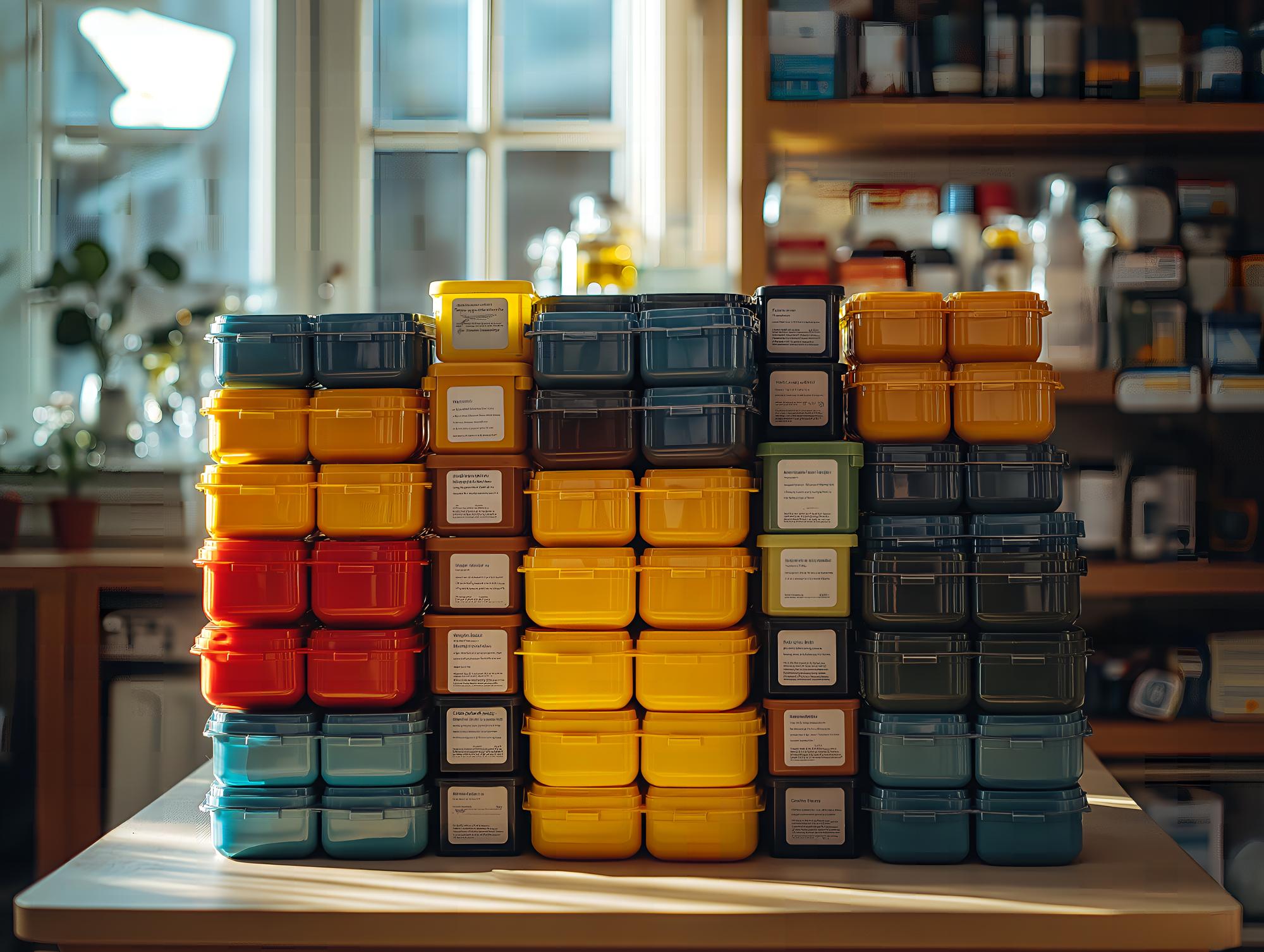 mise en place station with labeled containers