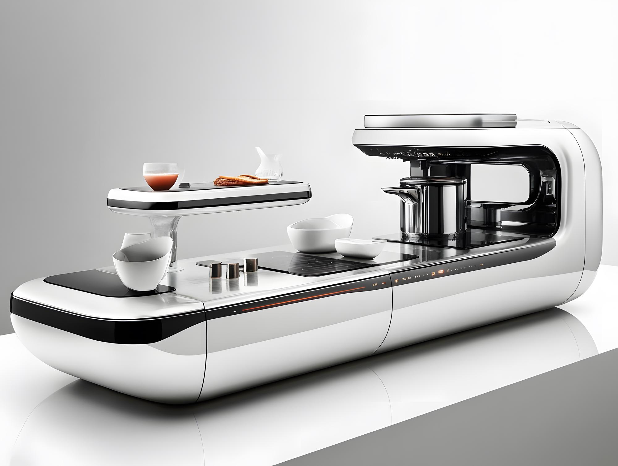 futuristic kitchen workspace with utensils